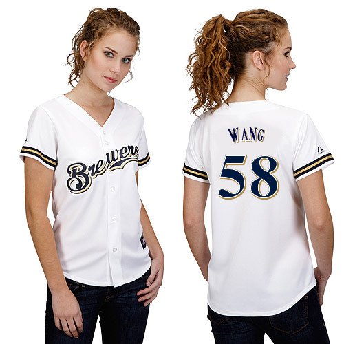 Wei-Chung Wang #58 mlb Jersey-Milwaukee Brewers Women's Authentic Home White Cool Base Baseball Jersey